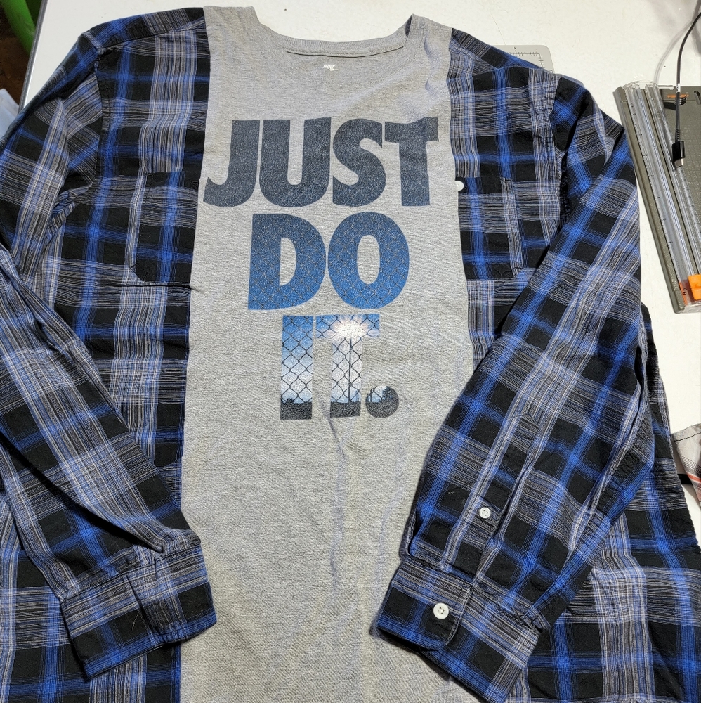 Flannel shirt unique one of a kind fits up to a size large in men's